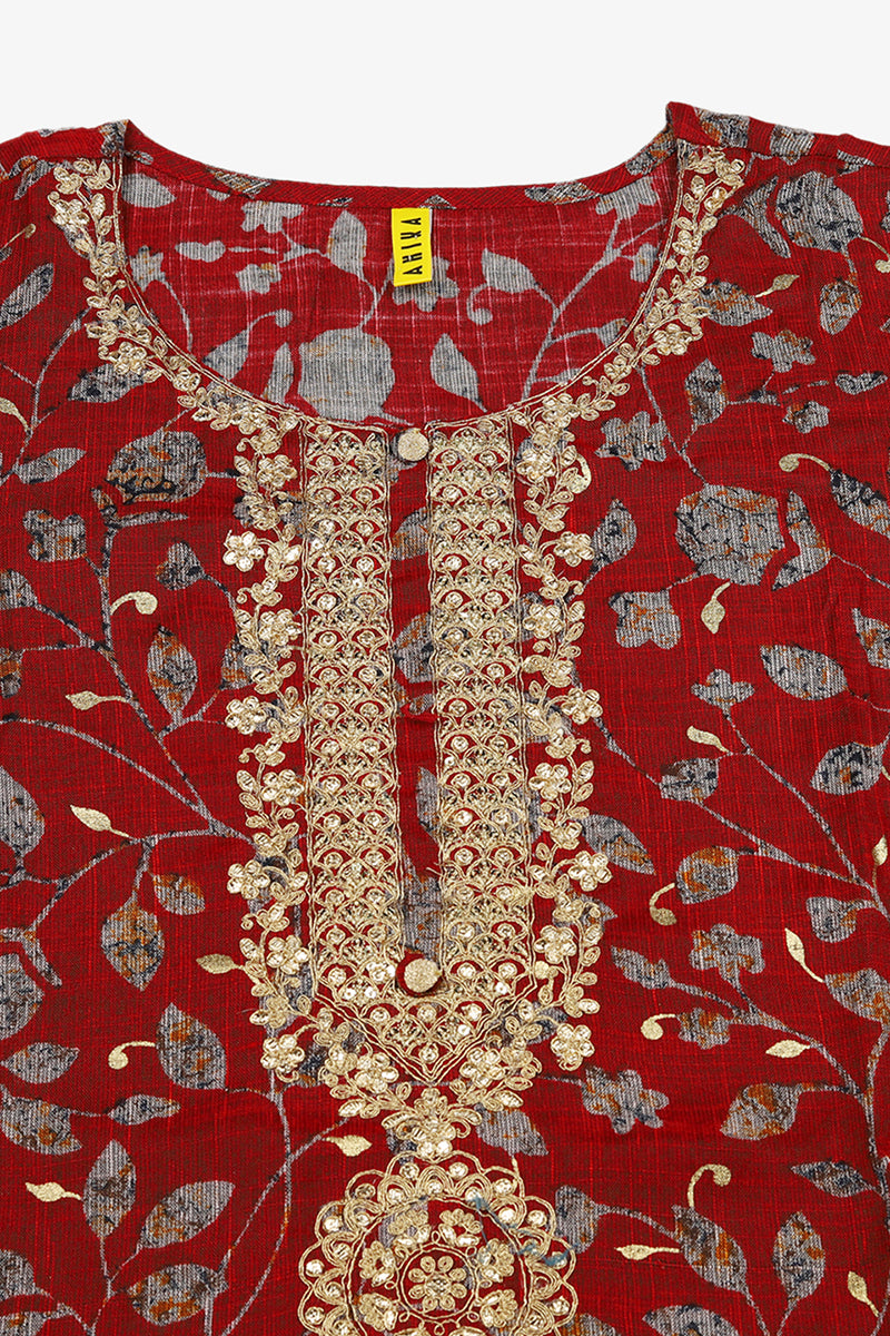 Red Viscose Rayon Embroidered Straight Kurta VCK9157
