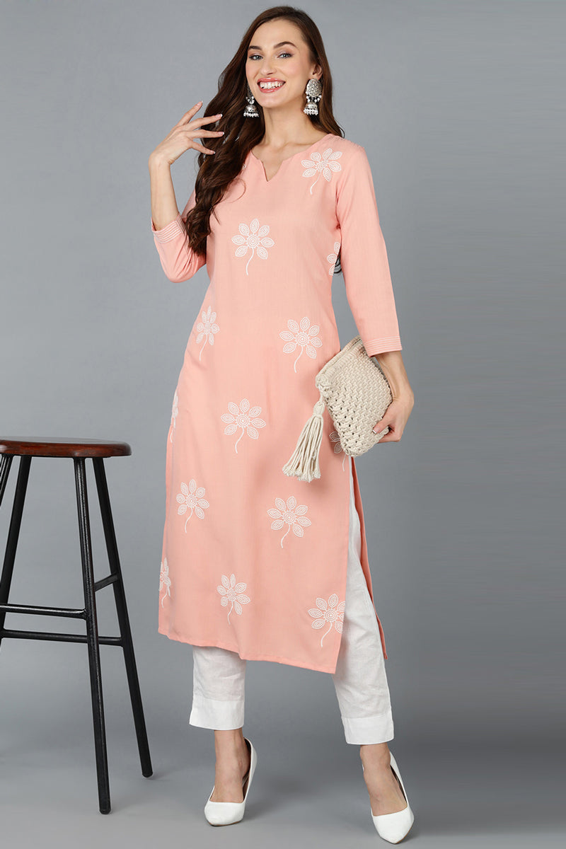 Peach Color Casual Wear Straight Kurti :: MY SHOPPY LADIES WEAR