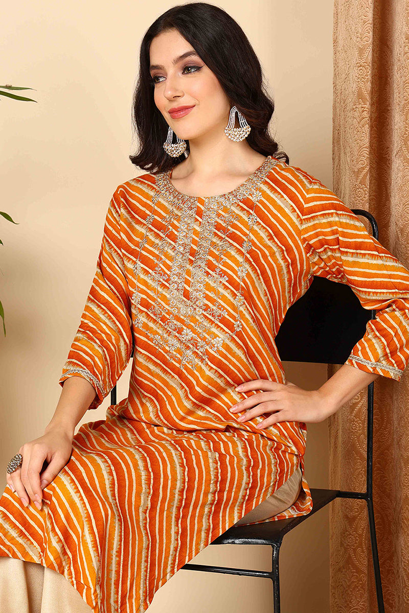 Orange Silk Blend Straight Kurtas VCK9189