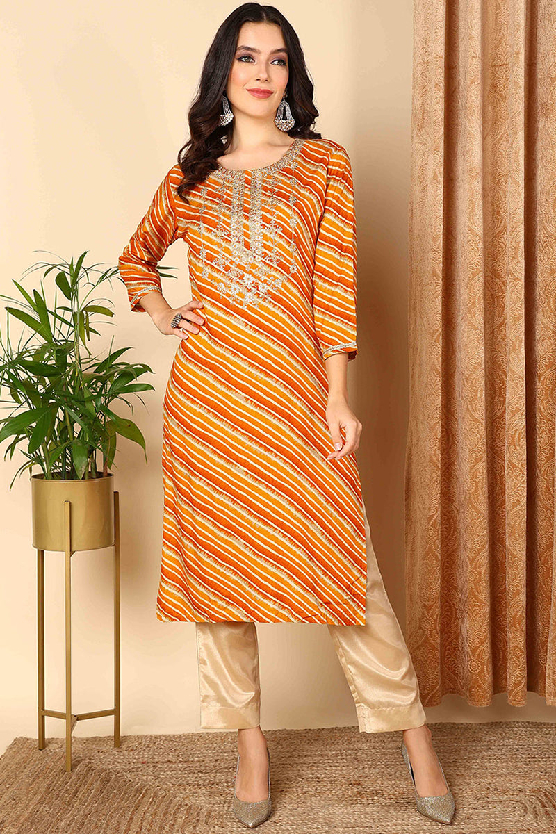 Orange Silk Blend Straight Kurtas VCK9189