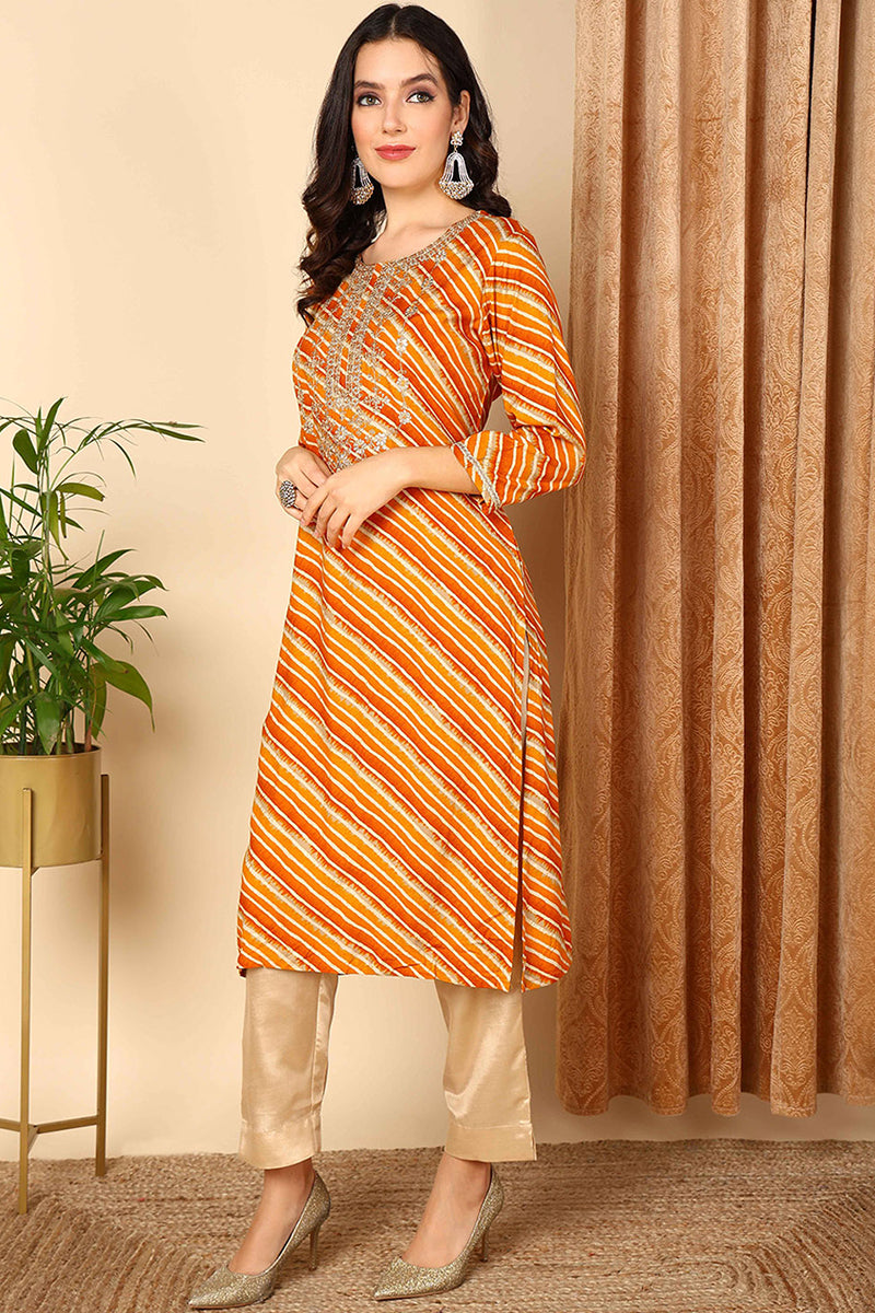 Orange Silk Blend Straight Kurtas VCK9189