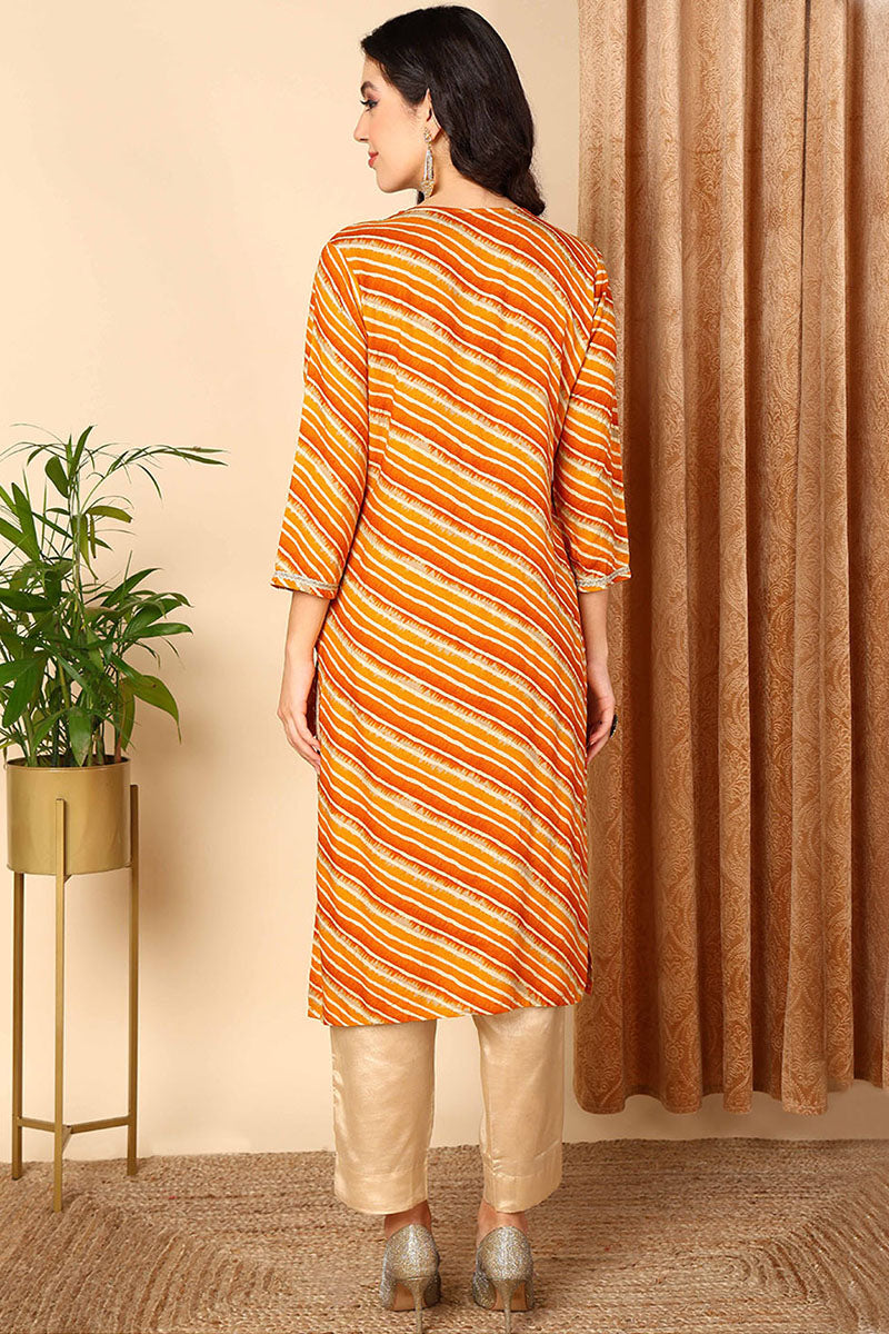 Orange Silk Blend Straight Kurtas VCK9189