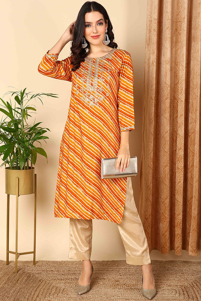 Orange Silk Blend Straight Kurtas VCK9189