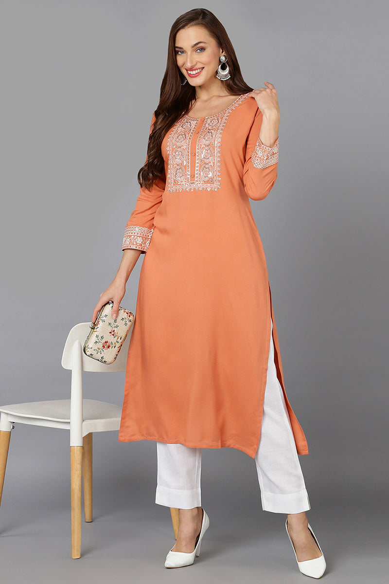 Peach georgette 2024 solid straight kurta