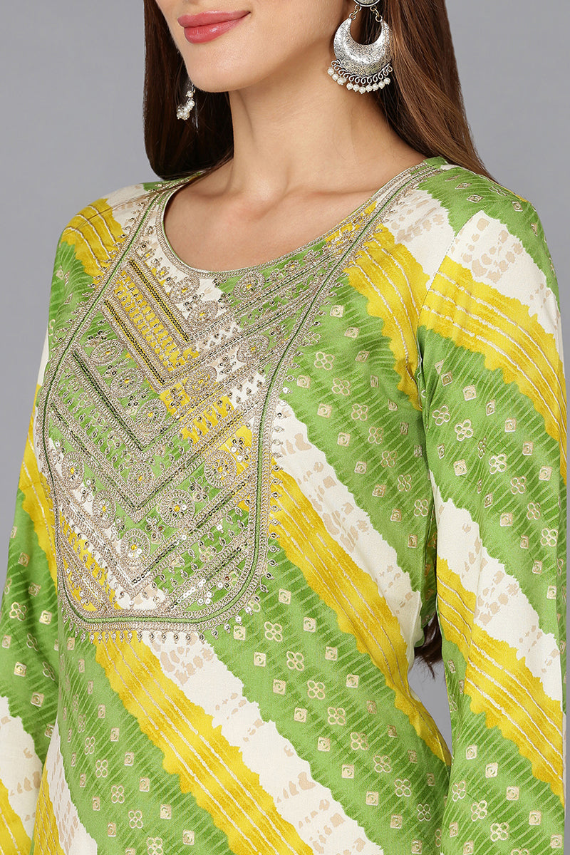 Green Cotton Blend Printed Straight Kurta VCK9228