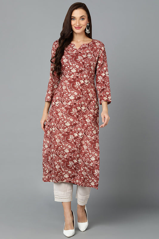 Cotton Blend Mauve Taupe Printed Straight Kurta VCK9242