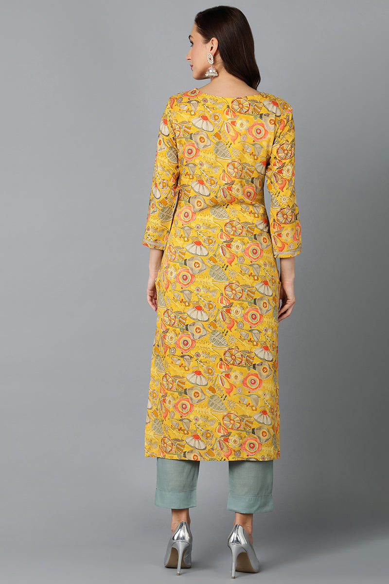Chrome Yellow Cotton Blend Floral Printed Straight Kurta VCK9244