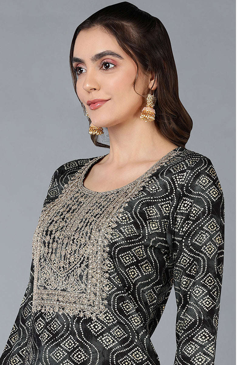 Viscose Rayon Black Bandhani Printed Straight Kurta VCK9267