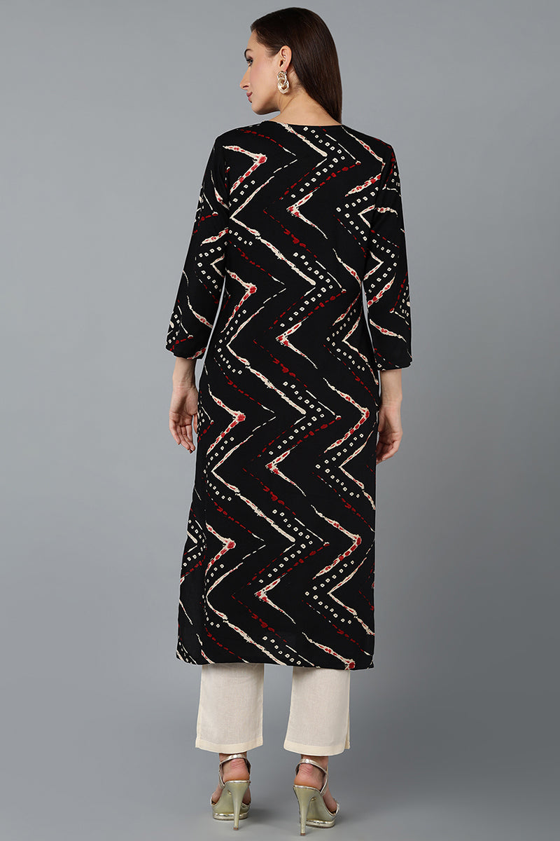 Cotton Blend Black Printed Straight Kurta VCK9269