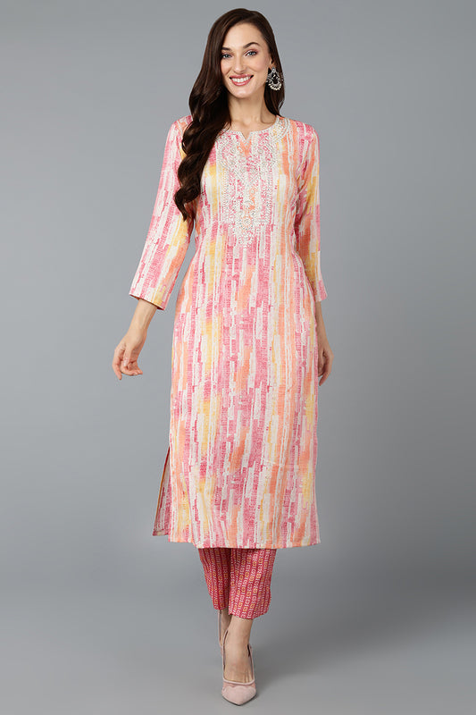 Cotton Blend Multicolor Printed Straight Kurta VCK9271