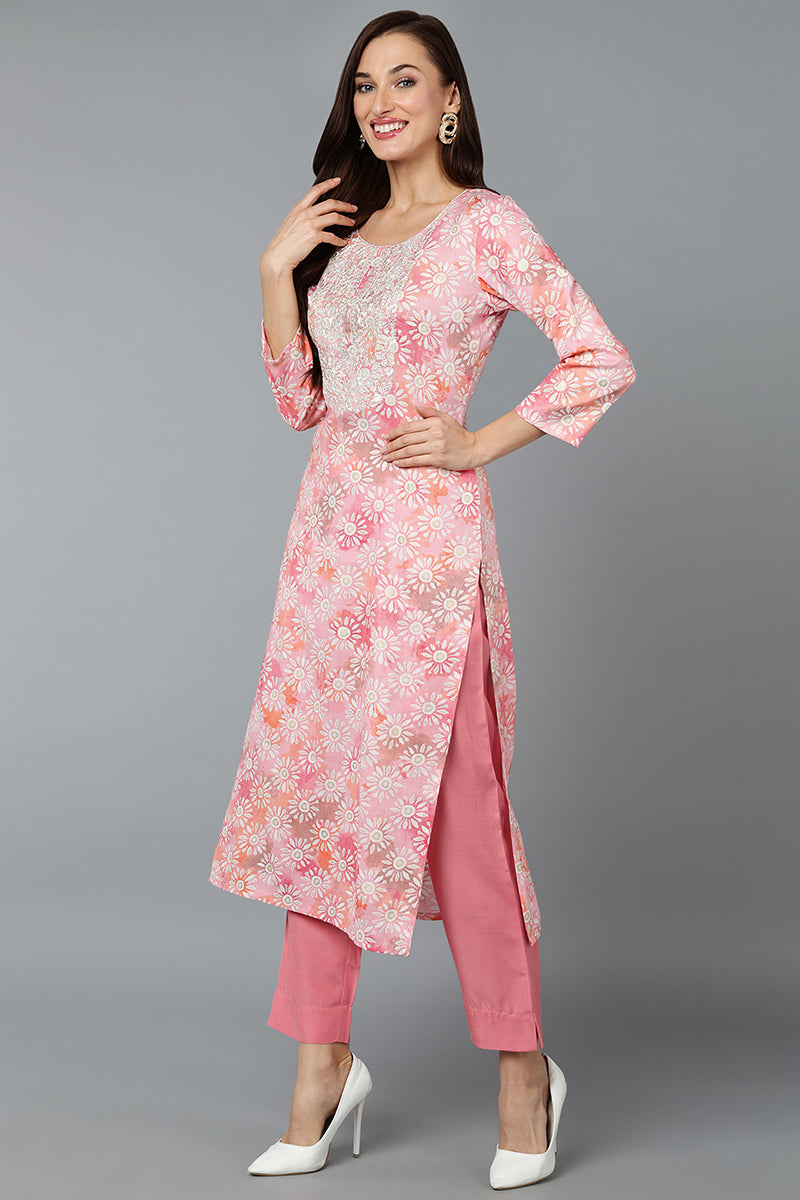 Cotton Blend Pink Printed Straight Kurta VCK9279