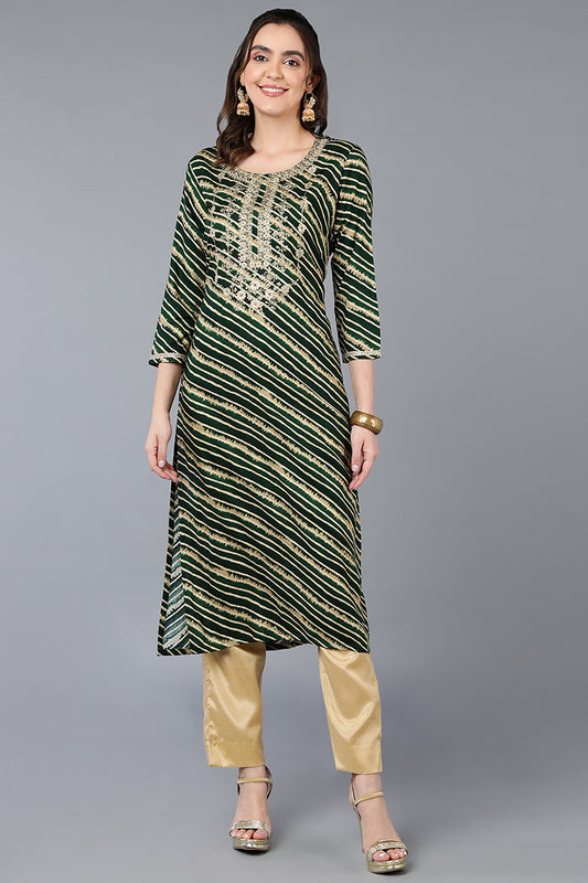 Green Viscose Rayon Leheriya Printed Straight Kurta VCK9287