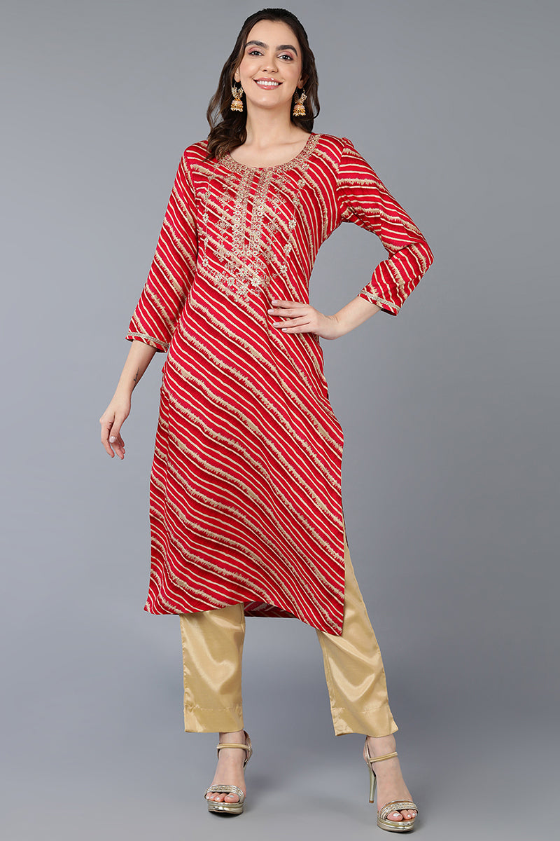 Rani Pink Viscose Rayon Leheriya Printed Straight Kurta VCK9289