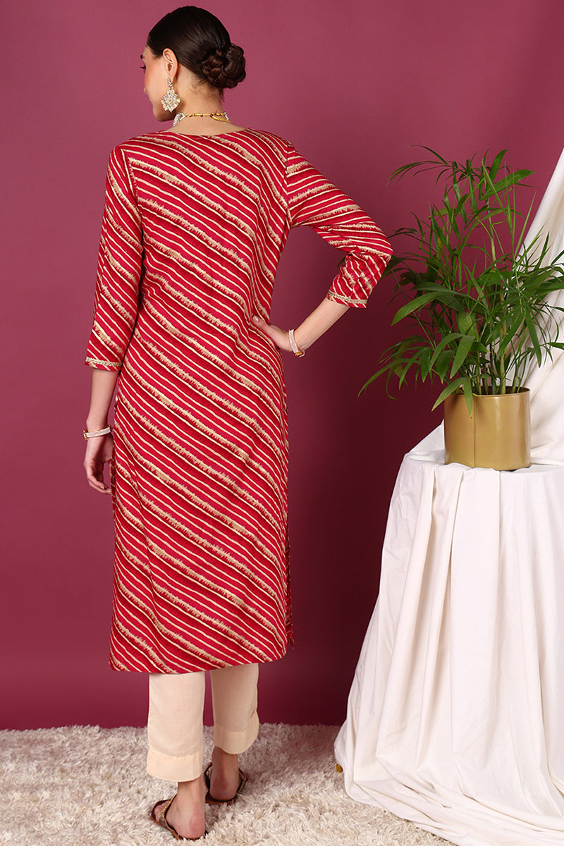 Rani Pink Viscose Rayon Leheriya Printed Straight Kurta VCK9289