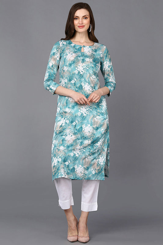 Viscose Rayon Aqua Blue Marble Printed Kurta VCK9290