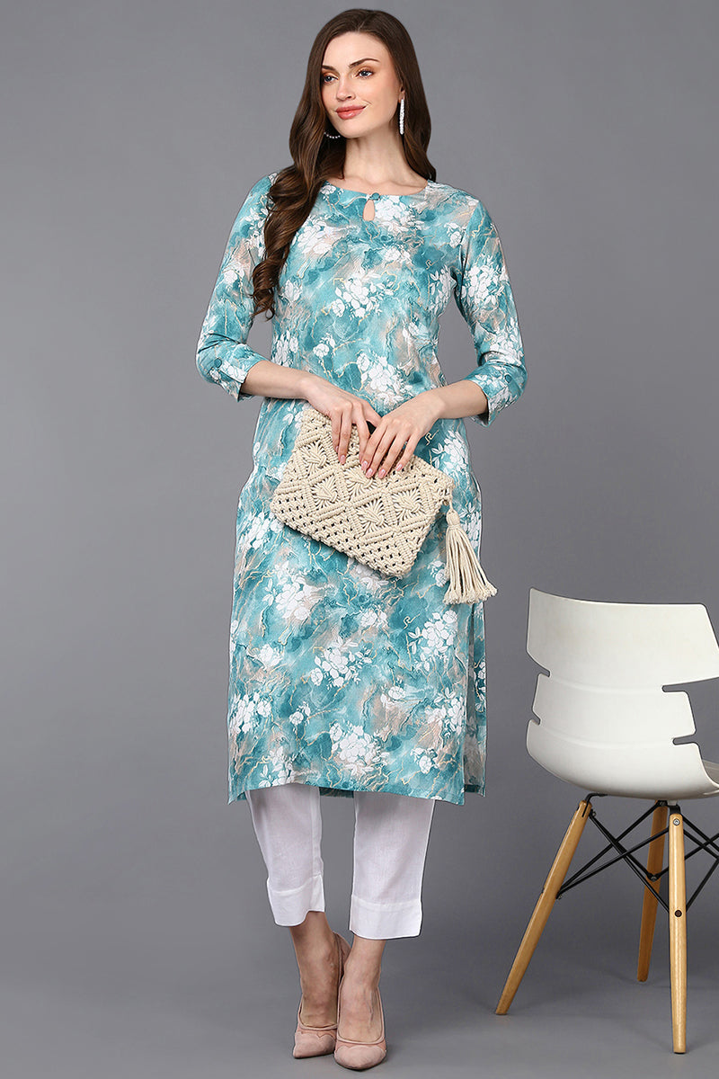 Viscose Rayon Aqua Blue Marble Printed Kurta VCK9290