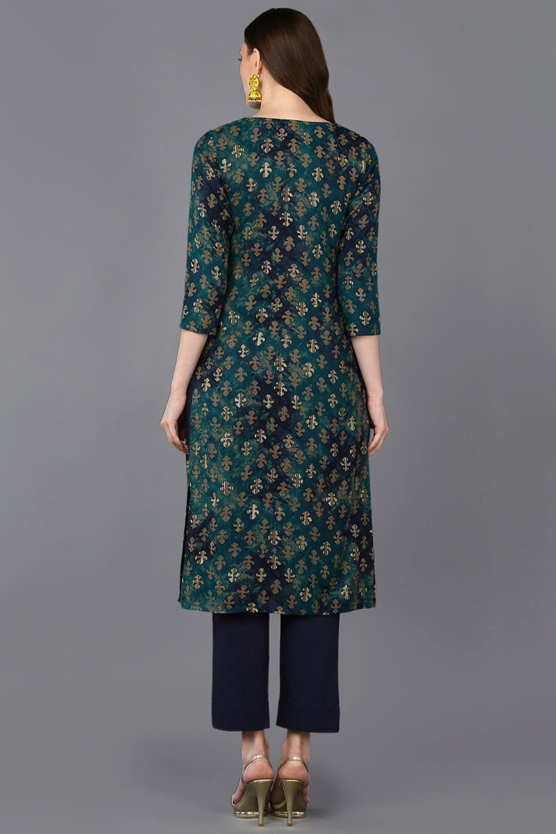 Silk Blend Blue Printed Straight Kurta VCK9303