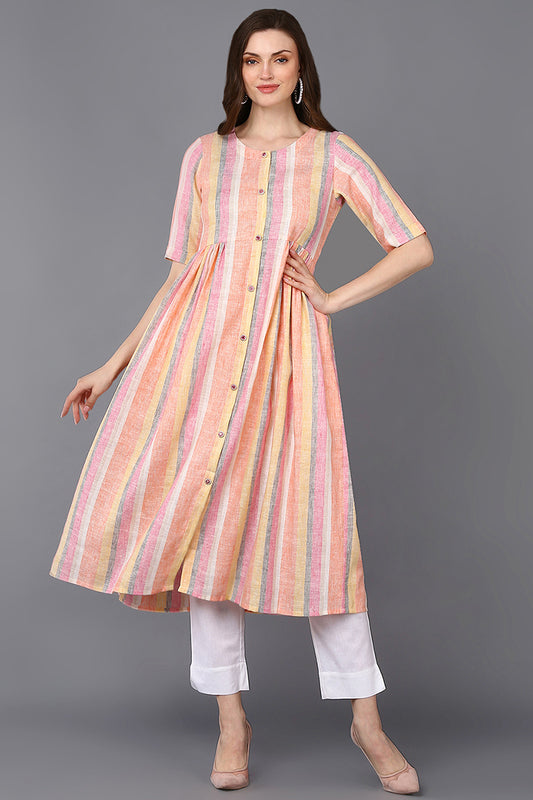 Cotton Multicolored Striped Flared Kurta VCK9318