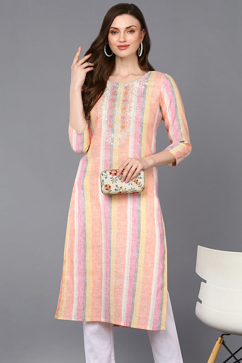 Cotton Multicolored Striped Straight Kurta VCK9319