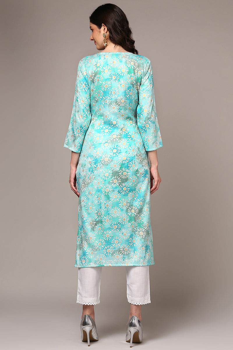 Plus Size Blue Viscose Rayon Embroidered Kurta VCK9333