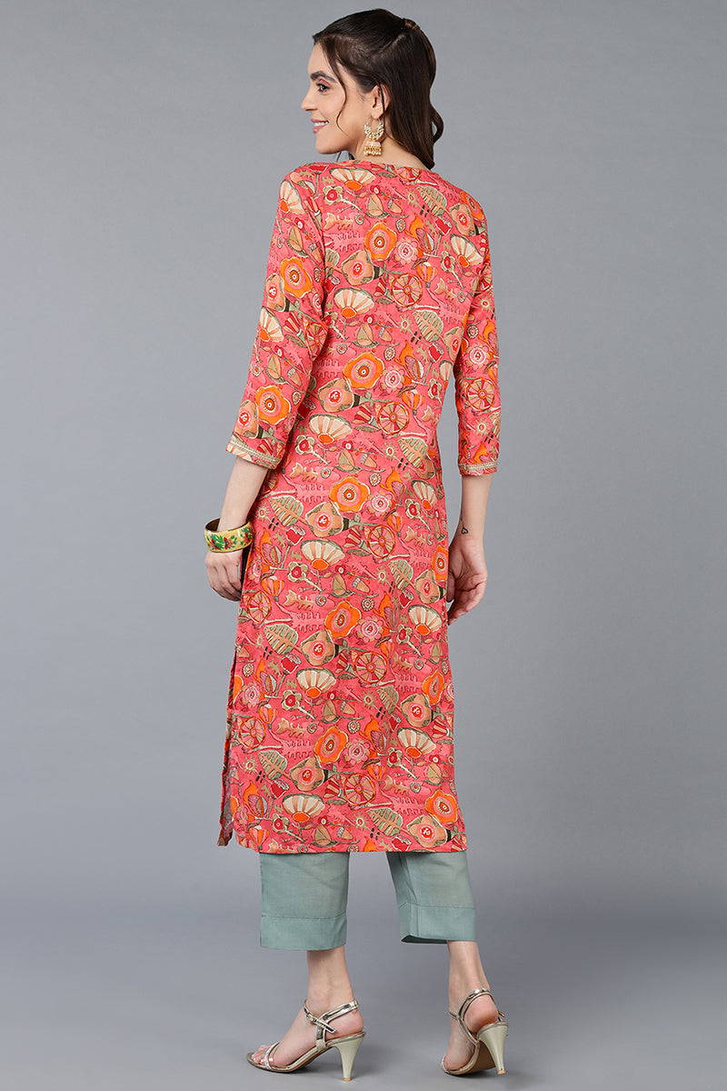 Pink Viscose Rayon Floral Printed Straight Kurta VCK9335