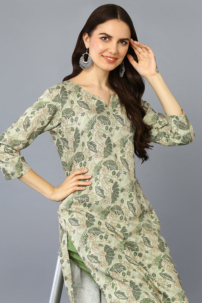 Green Viscos Rayon Floral Staright Kurta VCK9341