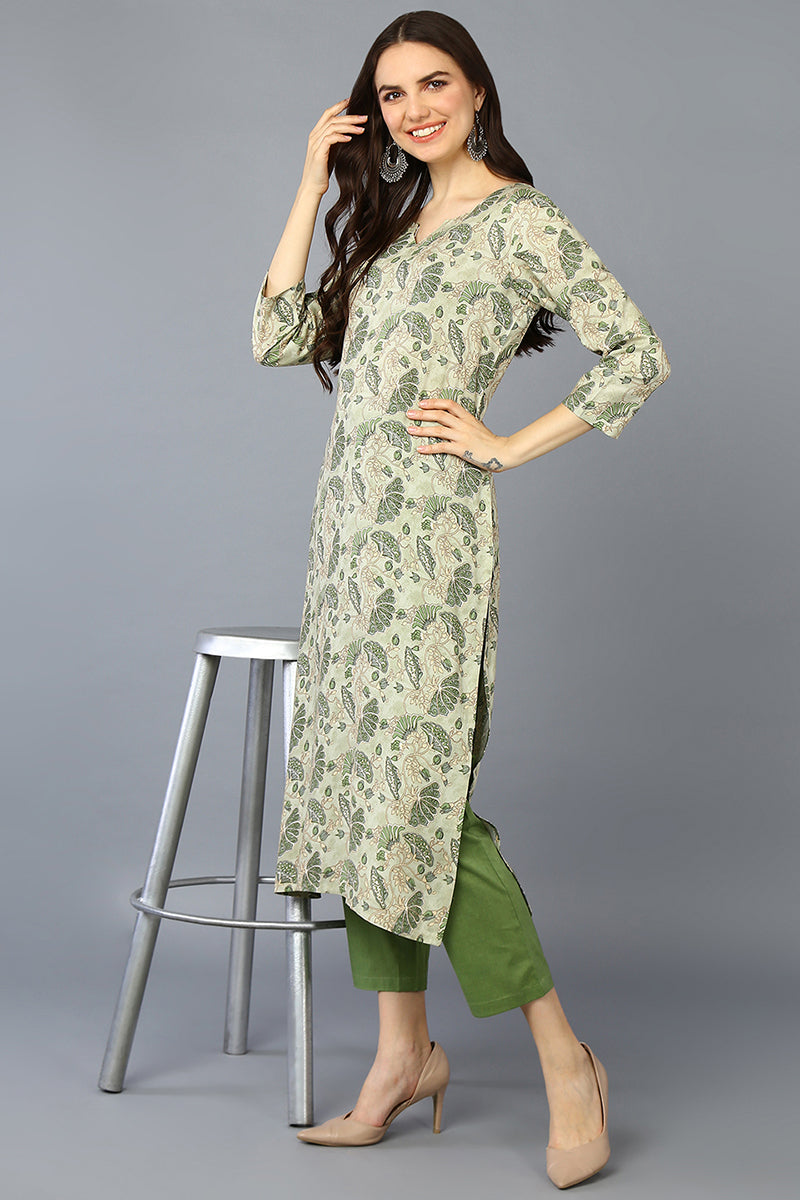 Green Viscos Rayon Floral Staright Kurta VCK9341