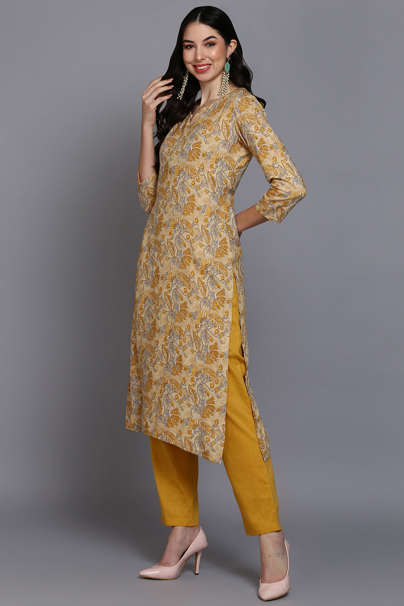 Viscose Rayon Yellow Floral Printed Straight Kurta VCK9342