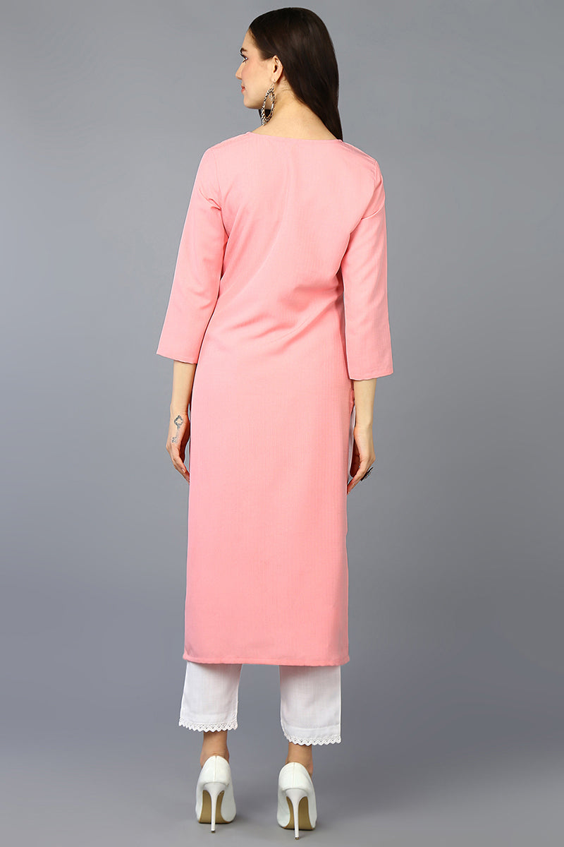 Pink Cotton Blend Embroidered Straight Kurta VCK9361