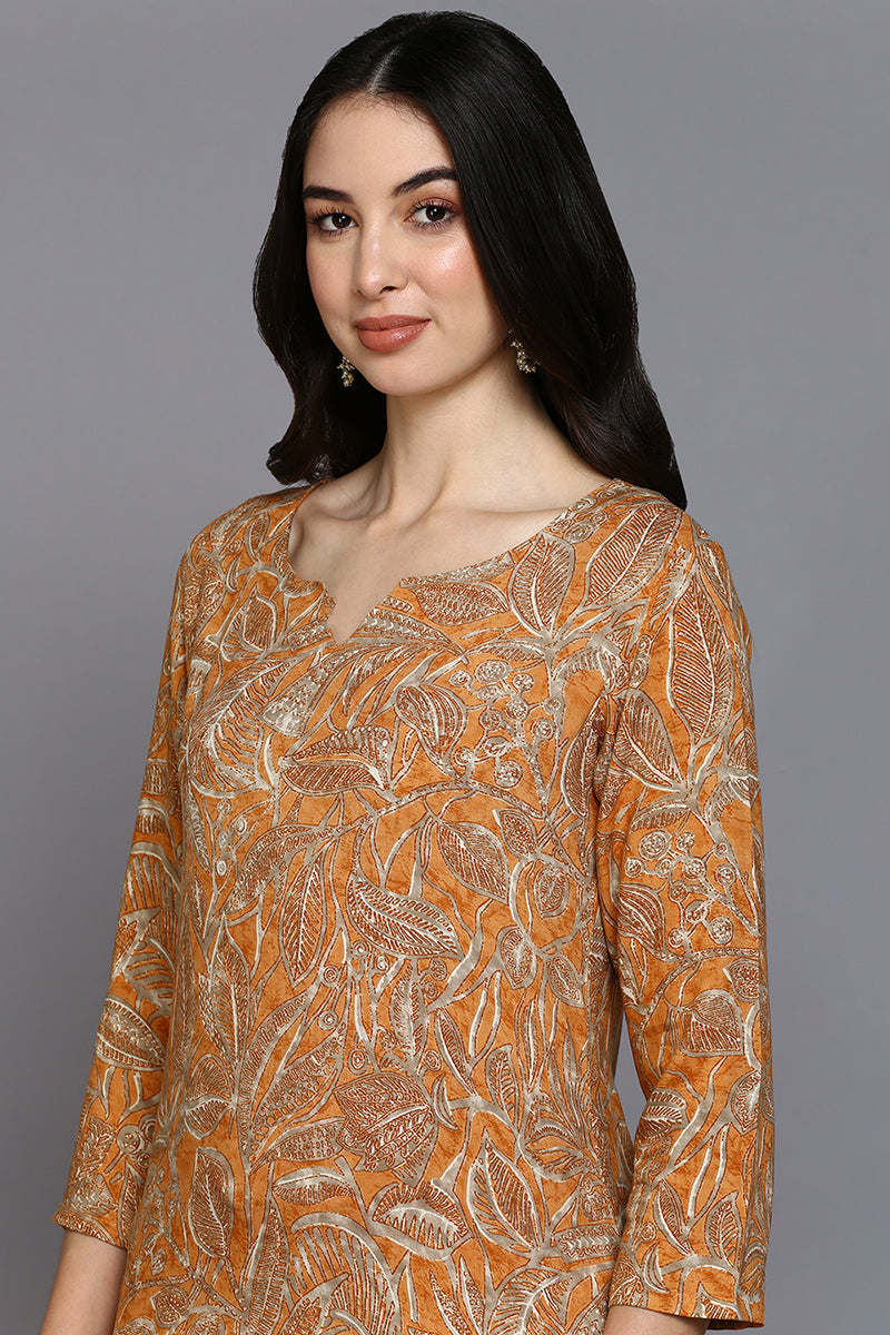 Orange Viscose Rayon Ethnic Motifs Straight Kurta VCK9373