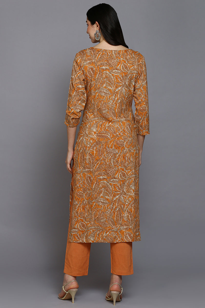 Orange Viscose Rayon Ethnic Motifs Straight Kurta VCK9373