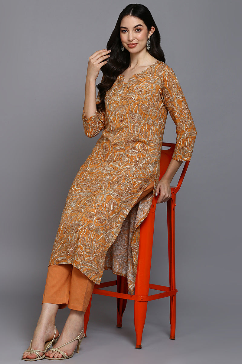 Orange Viscose Rayon Ethnic Motifs Straight Kurta VCK9373