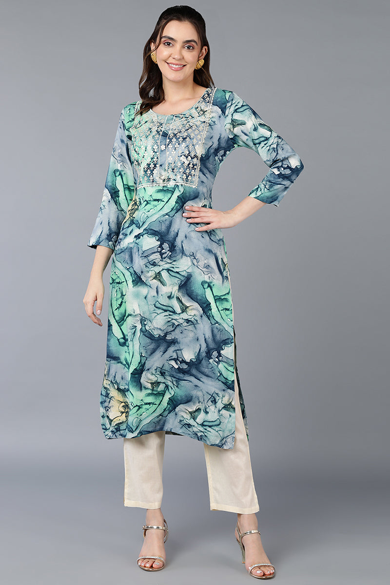 Viscose Rayon Marble Printed Straight Kurta VCK9384