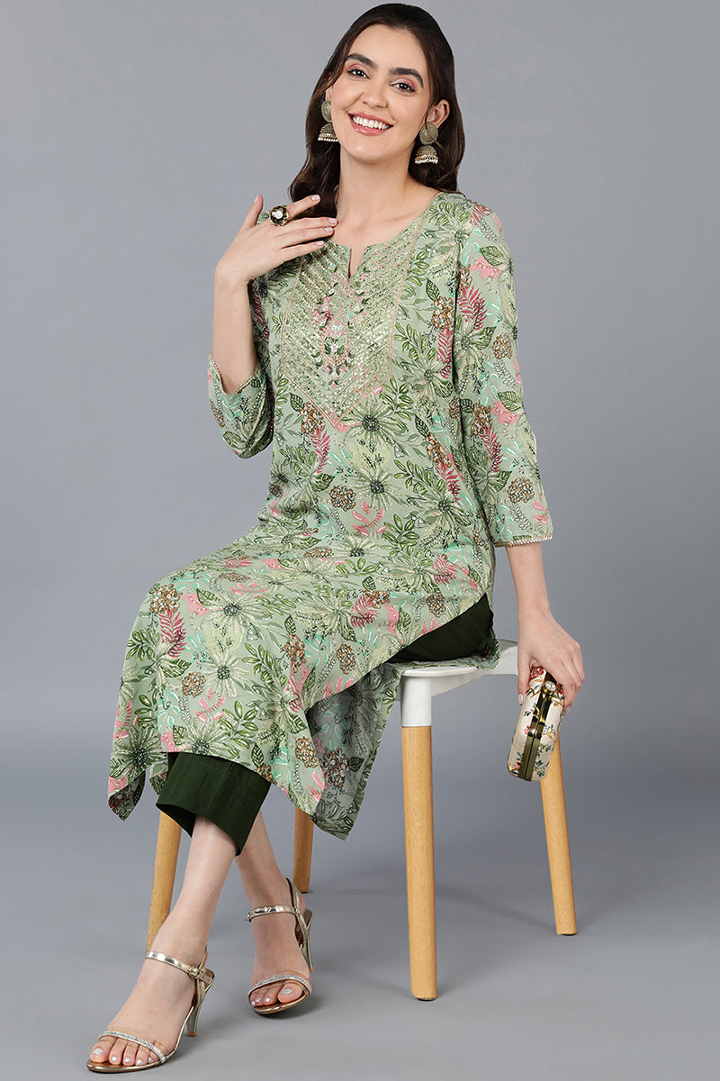 Viscose Rayon Green Printed Straight Kurta VCK9391