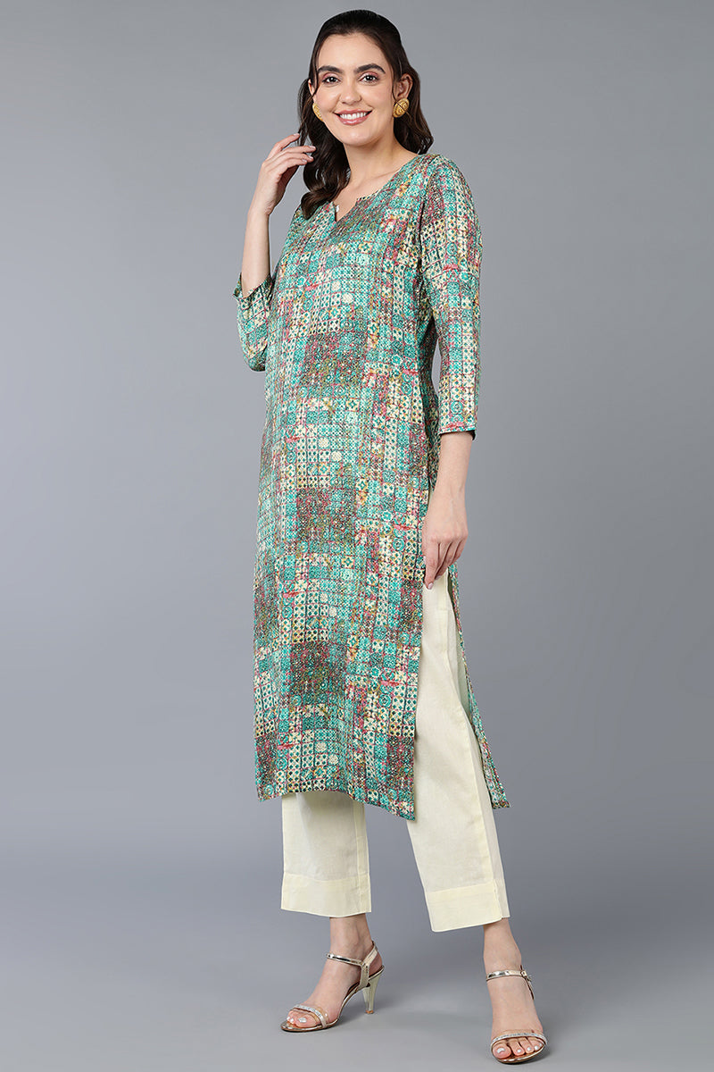 Cotton Blend Green Printed Straight Kurta VCK9393