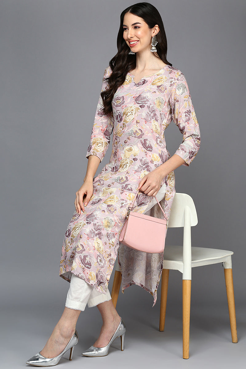 Mauve Viscose Rayon Floral Straight Kurta VCK9404