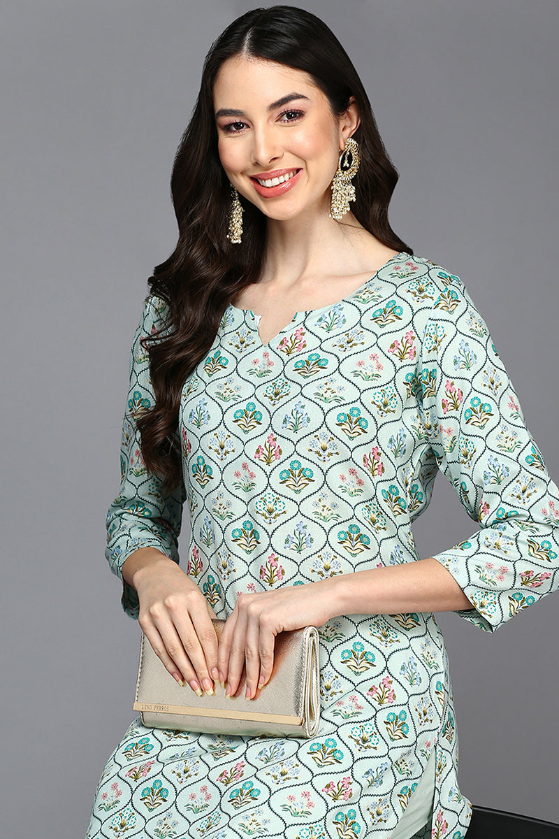 Blue Viscose Rayon Floral Straight Kurta VCK9409