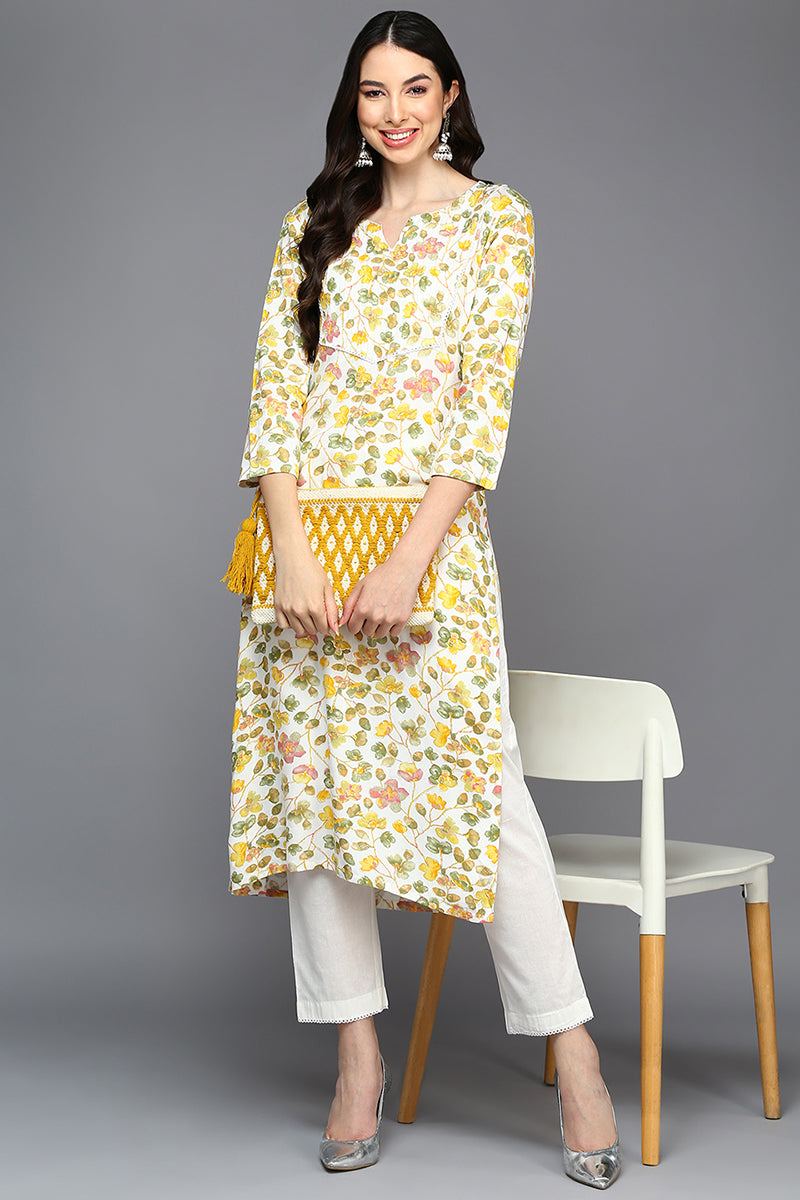 White Viscose Rayon Floral A-Line Kurta VCK9411