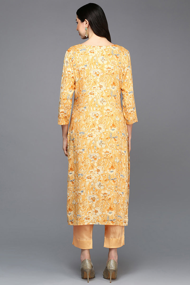 Yellow Viscose Rayon Ethnic Motifs A-Line Kurta VCK9432