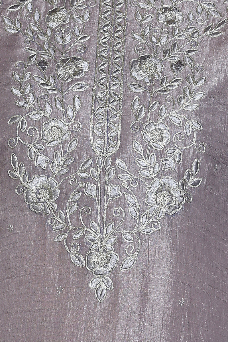 Silk Blend Grey Embroidered Straight Kurta VCK9451