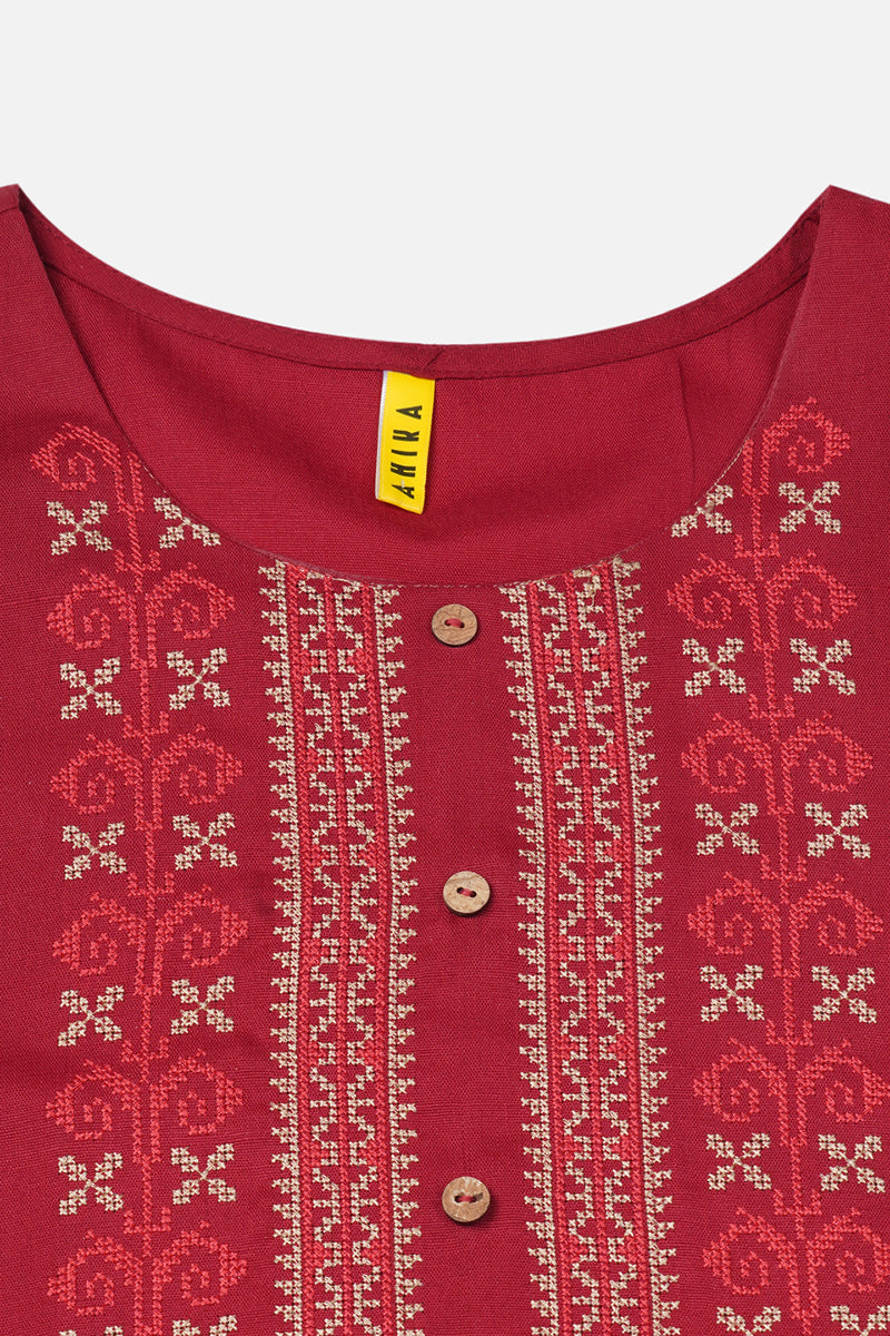 Red Silk Blend Ethnic Motifs Straight Kurta VCK9479