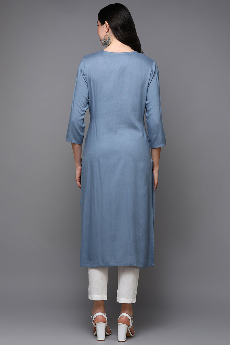 Blue Viscose Rayon Ethnic Motifs Straight Kurta VCK9492