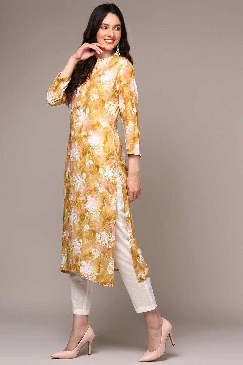 Yellow Viscose Rayon Floral Printed Straight Kurta VCK9501