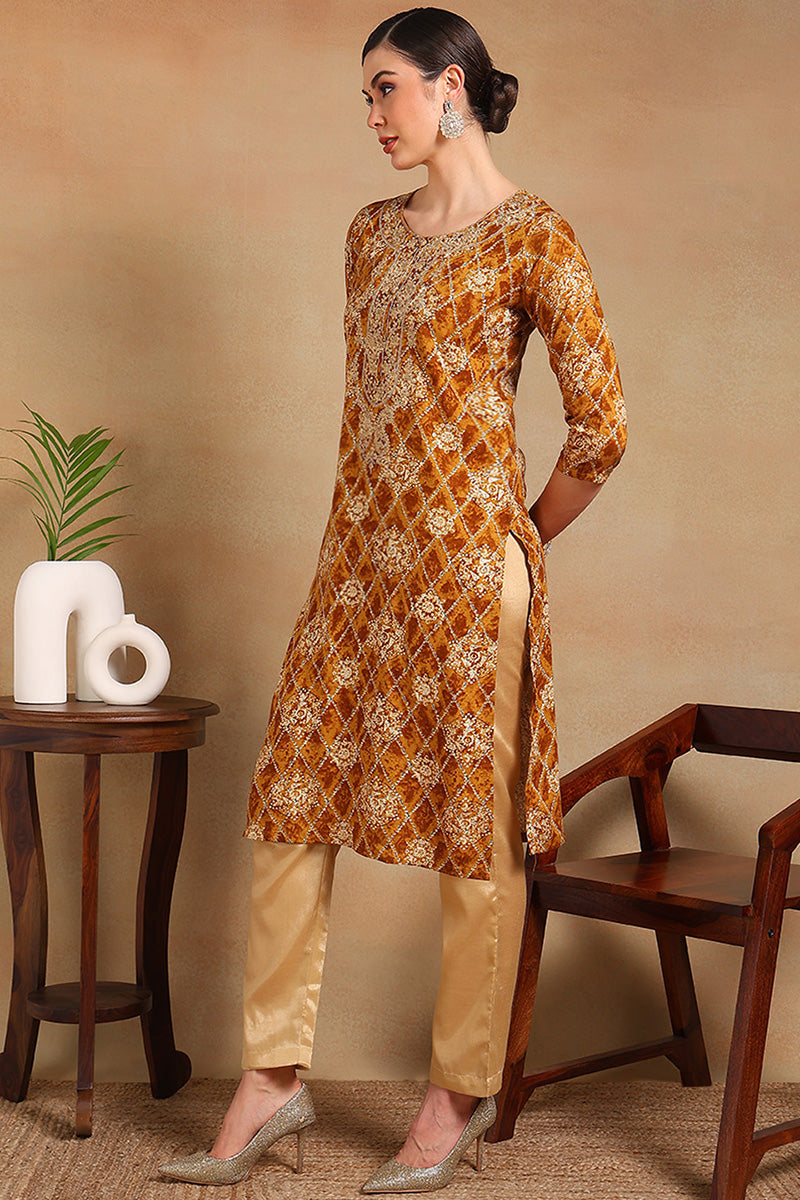 Orange Viscose Rayon Ethnic Motifs Printed Straight Kurta VCK9511