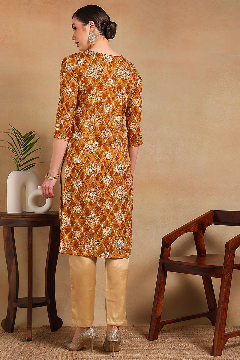 Orange Viscose Rayon Ethnic Motifs Printed Straight Kurta VCK9511