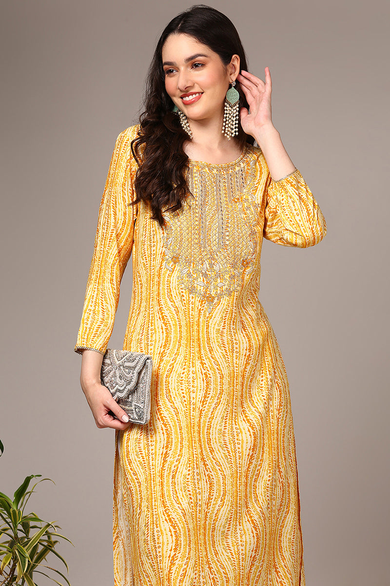 Plus Size Yellow Viscose Rayon Abstract Printed Kurta VCK9514