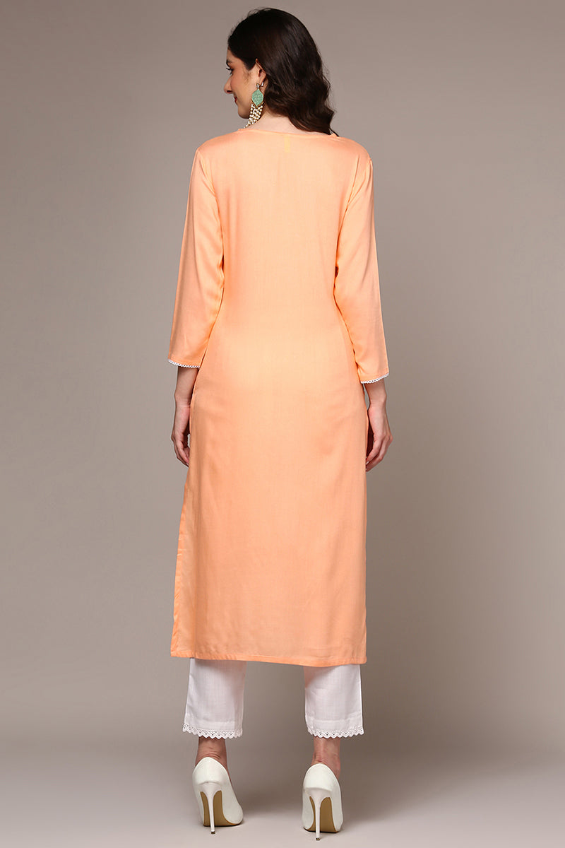 Plus Size Orange Viscose Rayon Embroidered Kurta VCK9515