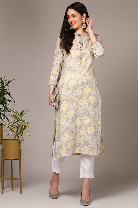 Plus Size Grey Viscose Rayon Floral Printed Kurta VCK9519