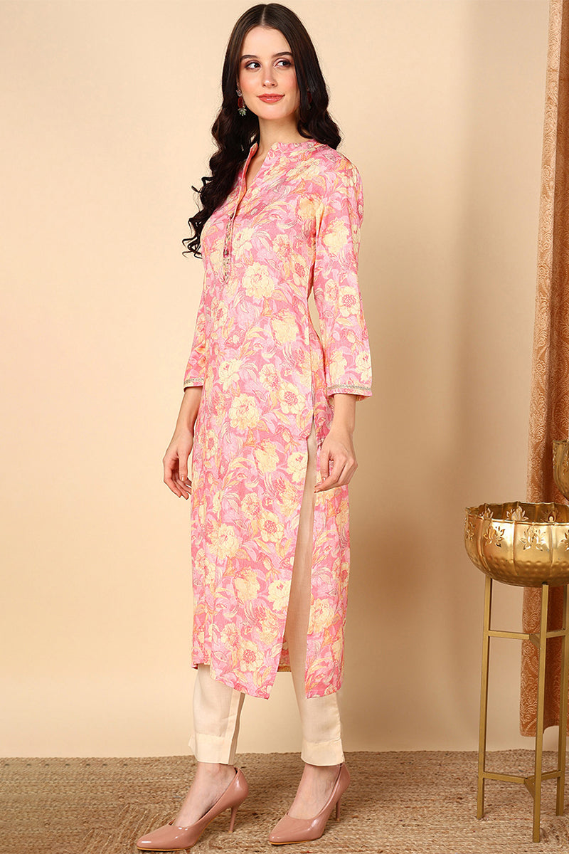 Pink Viscose Rayon Floral Printed Kurta VCK9520