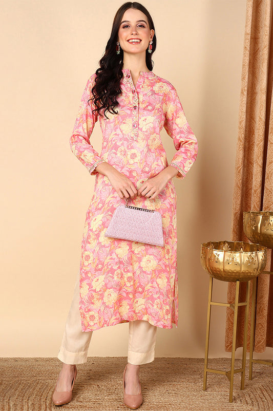 Pink Viscose Rayon Floral Printed Kurta VCK9520